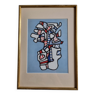Sérigraphie d’après Jean Dubuffet, encadrée, années 70, 23 x 31 cm