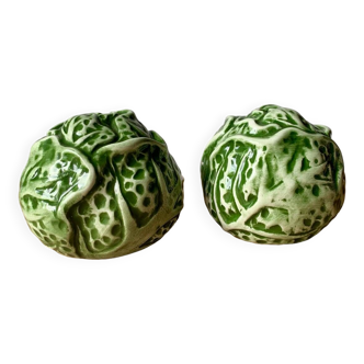 Salt and pepper shakers with cabbage slip