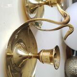 Pair of hand candle holders/Cellar rats shape swans, in polished brass. 1950s