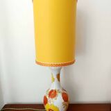 1970s lamp with flowers and custom-made leather lampshade