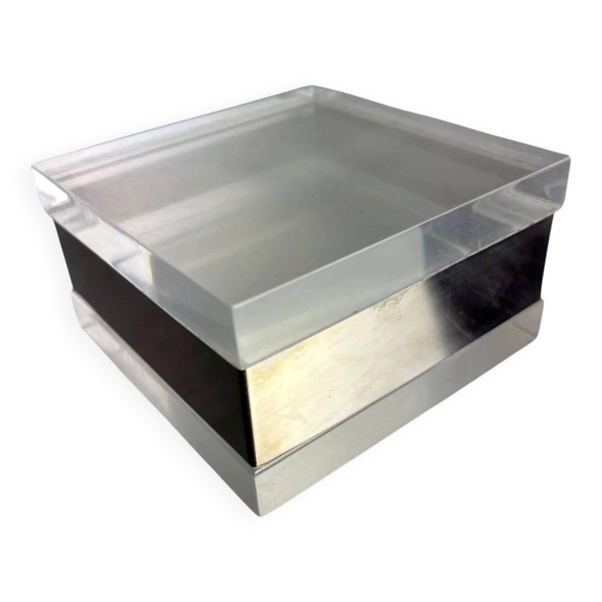 Lucite & chromed vanity box Gabriella Crespi style, Italy, 1970s