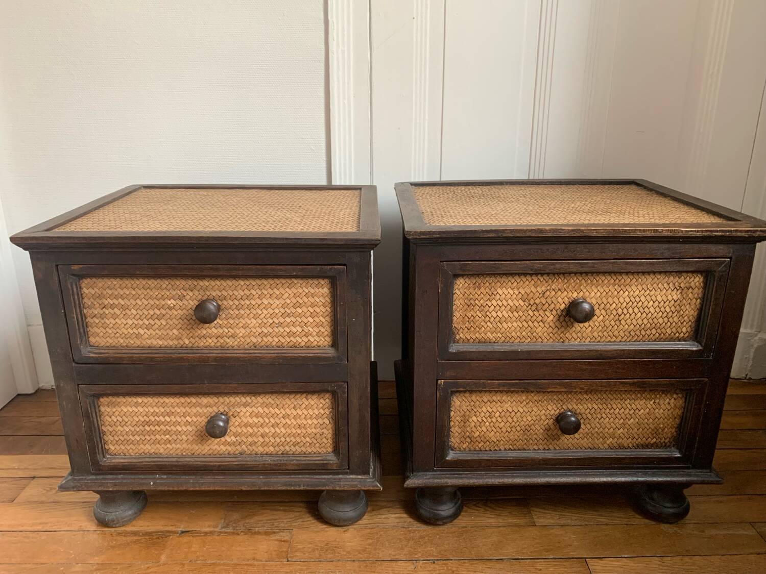 Tables de chevet - Bois exotique et rotin