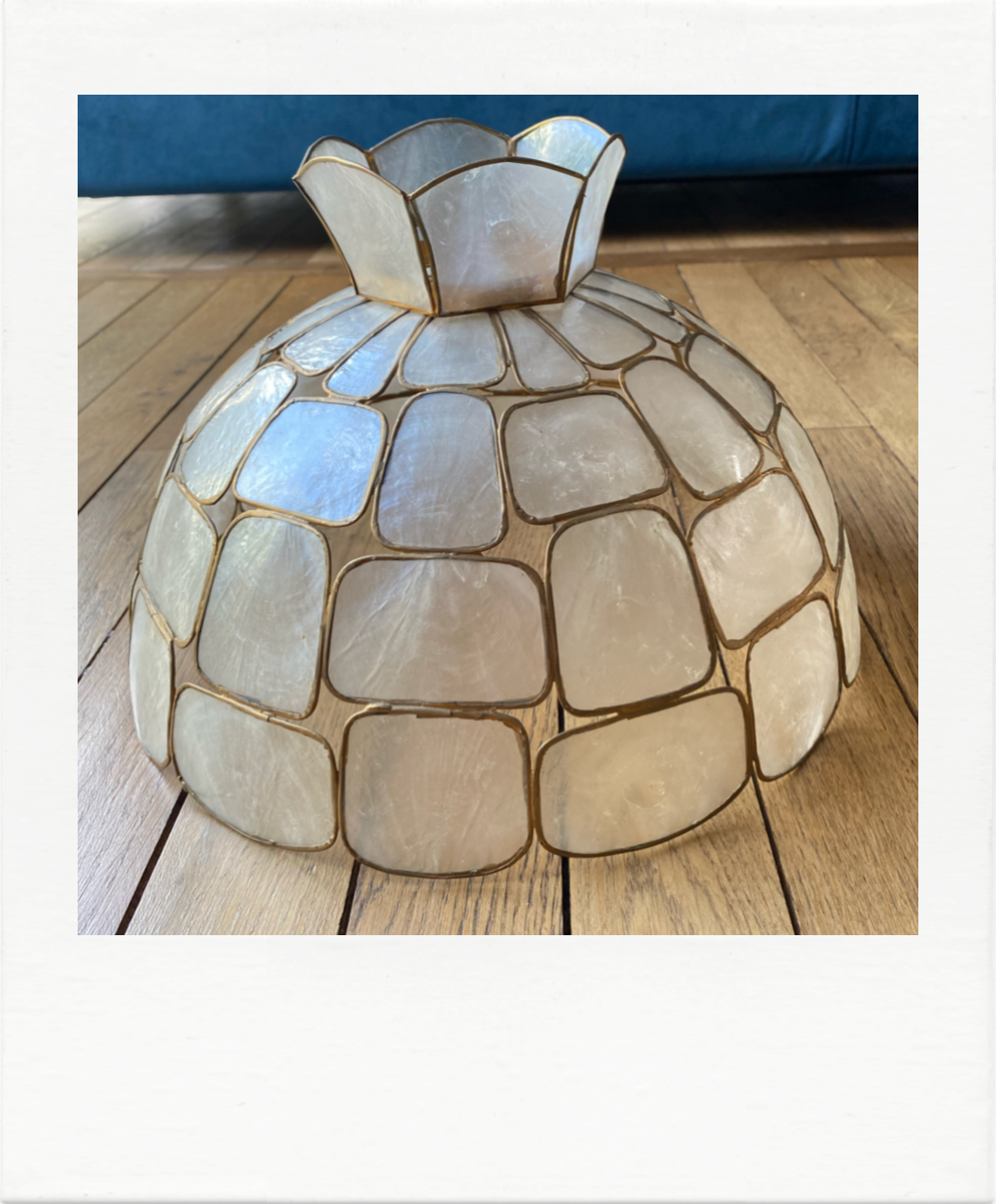 Mother-of-pearl lampshade and large format brass