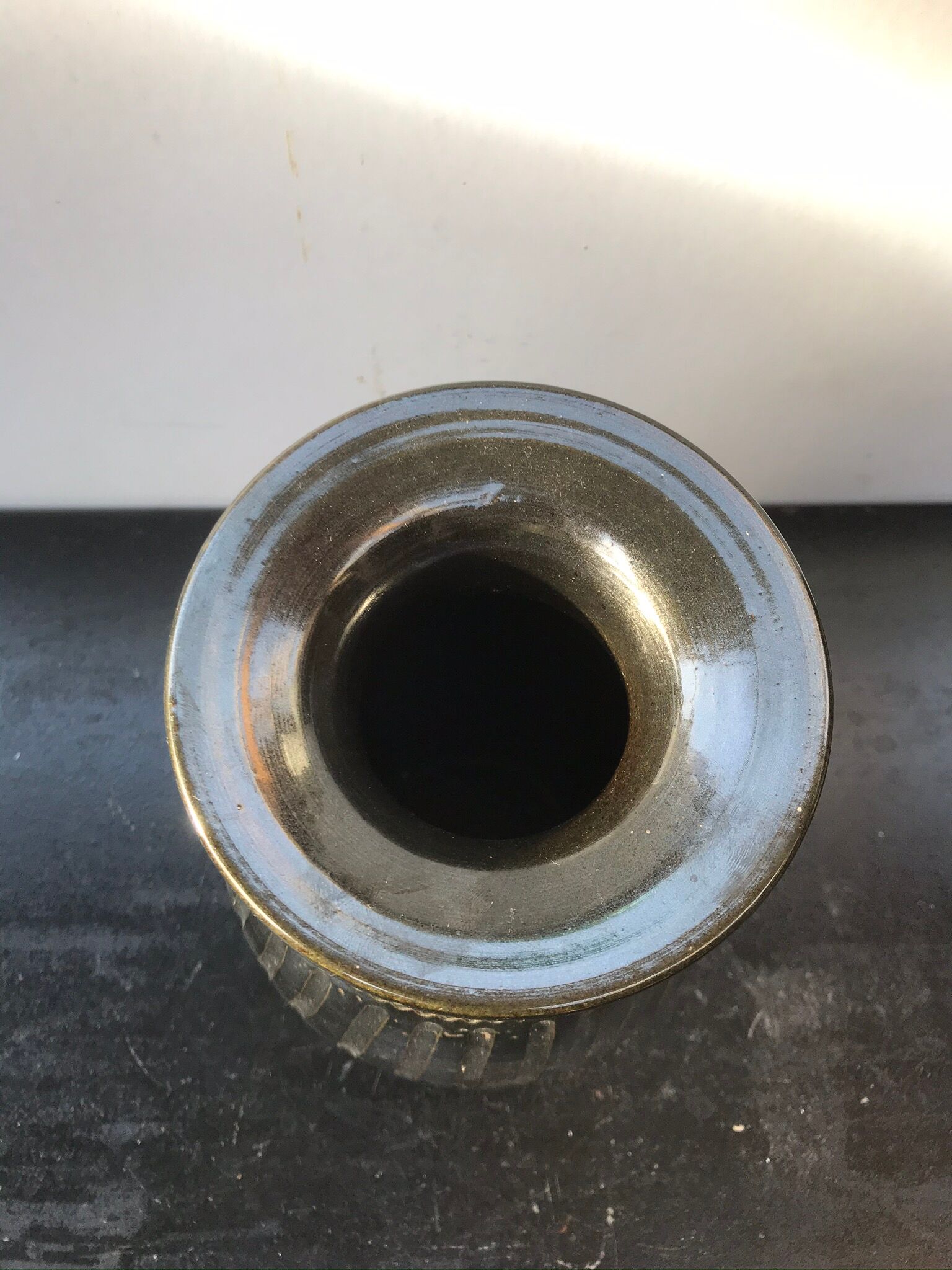 Former Black Brown Ceramic Vase Enamelled Signed HOPWILLER Vintage