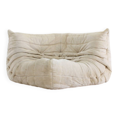 Fauteuil d'angle vintage Togo Ligne Roset en velours beige par Michel Ducaroy