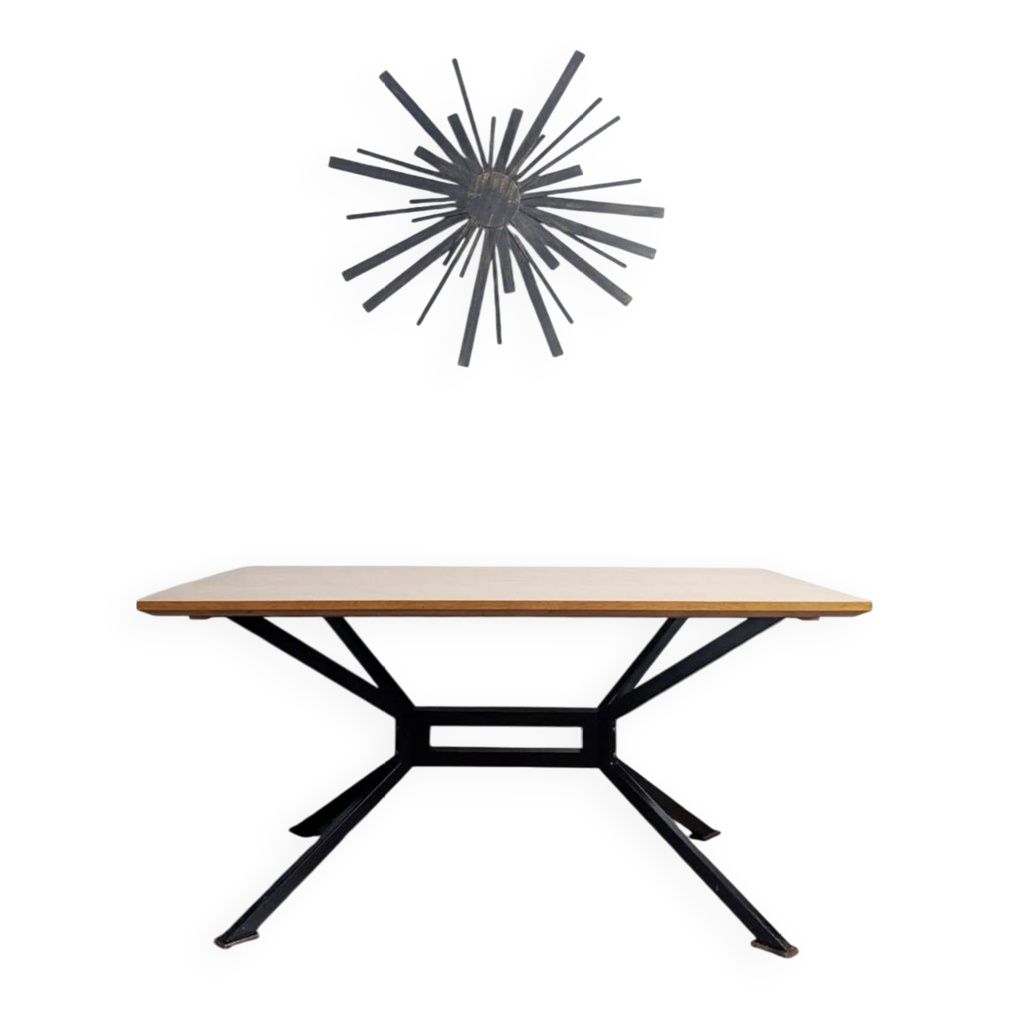 Extendable wooden and metal table, 80s