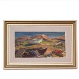 Original mid-century Swedish oil on panel – “Coast” by E. Kruger – vintage & framed – 49 × 33 cm