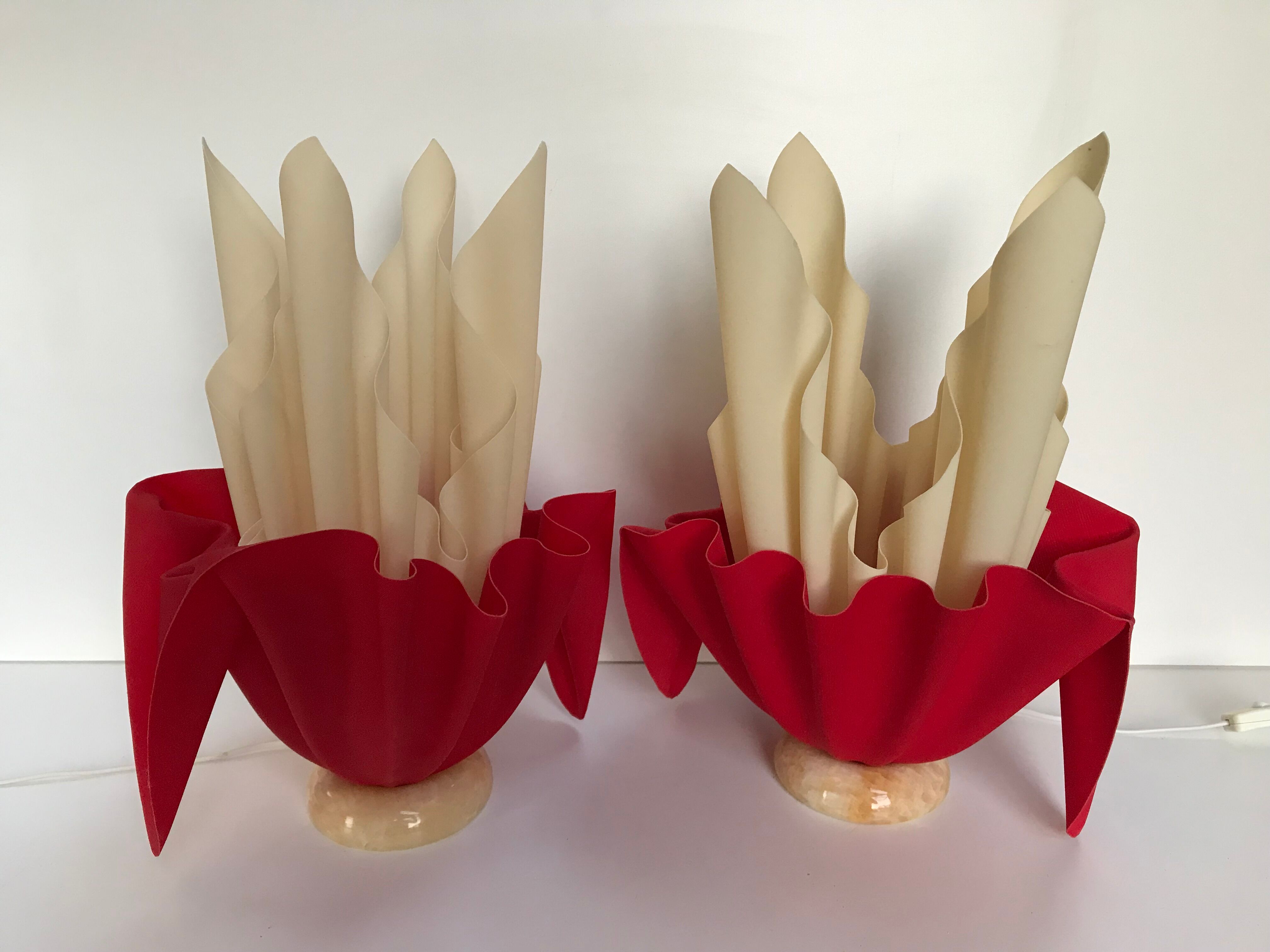 Pair of two-tone handkerchief lamps