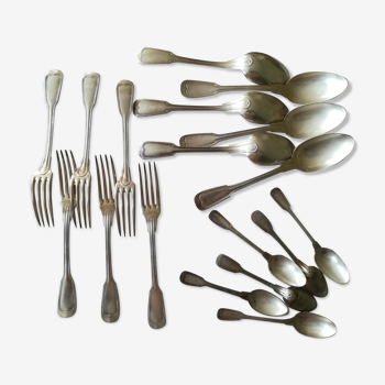 Christofle cutlery set in silver metal - 6 forks - 6 spoons - 6 small spoons