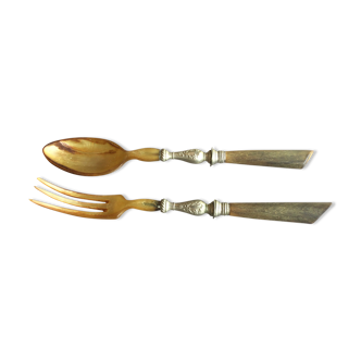 old horn salad cutlery