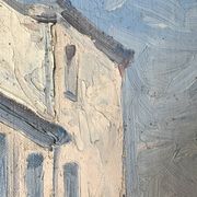 Oil on canvas of a French village "Bavay" 1928, landscape signed and framed.