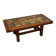 Table basse en mosaïque de pierre brutaliste vintage – bois massif, années 1970