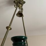 English style pendant light in bronze and fluted green opaline