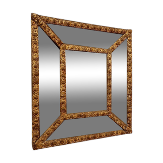18th century beaded mirror in gilded wood