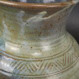 Vase en Grès Émaillé Coulant, Puisaye,Belle Signature d'Artiste Incurvé