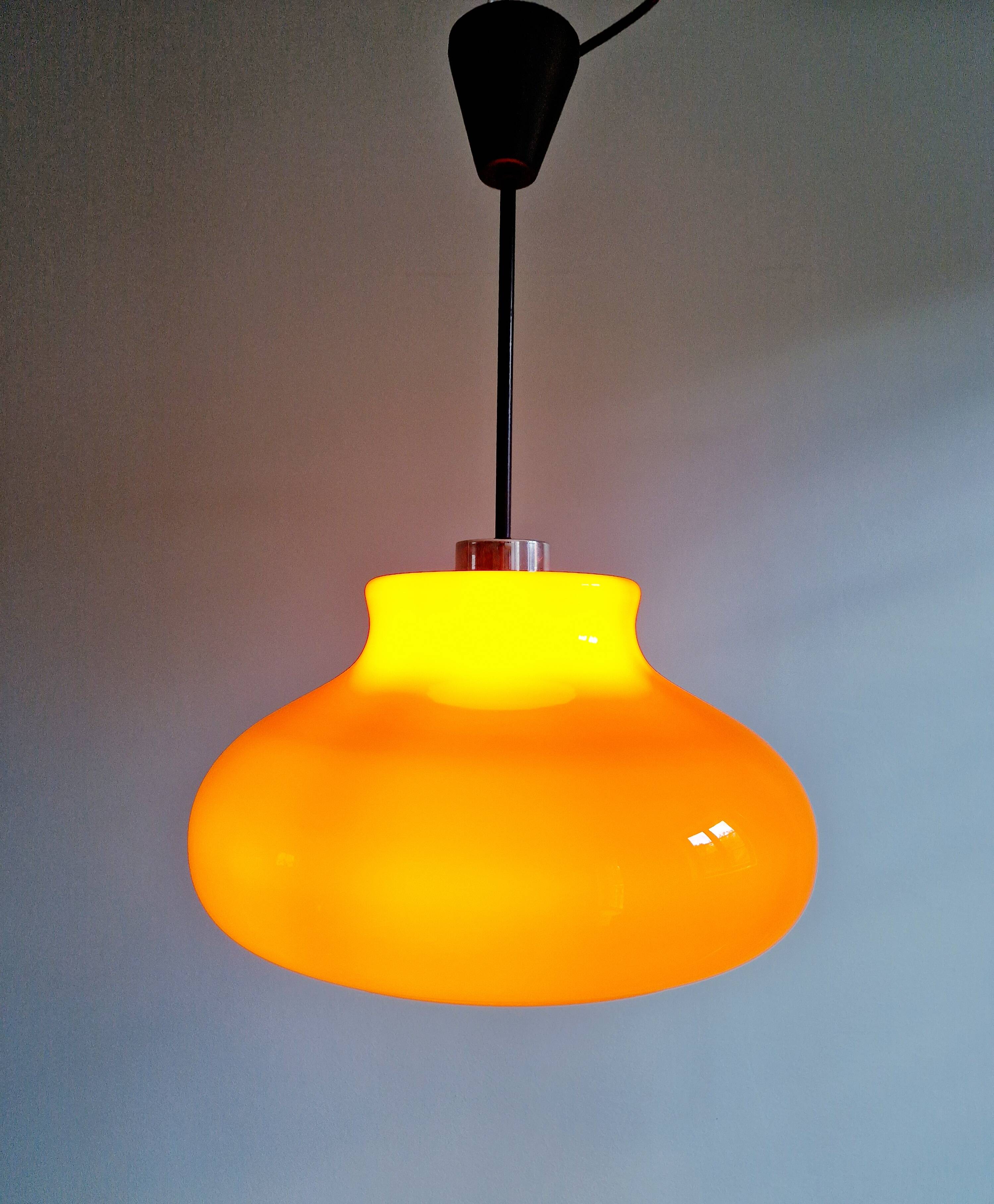 Large vintage pendant light in orange opaline, 1970s
