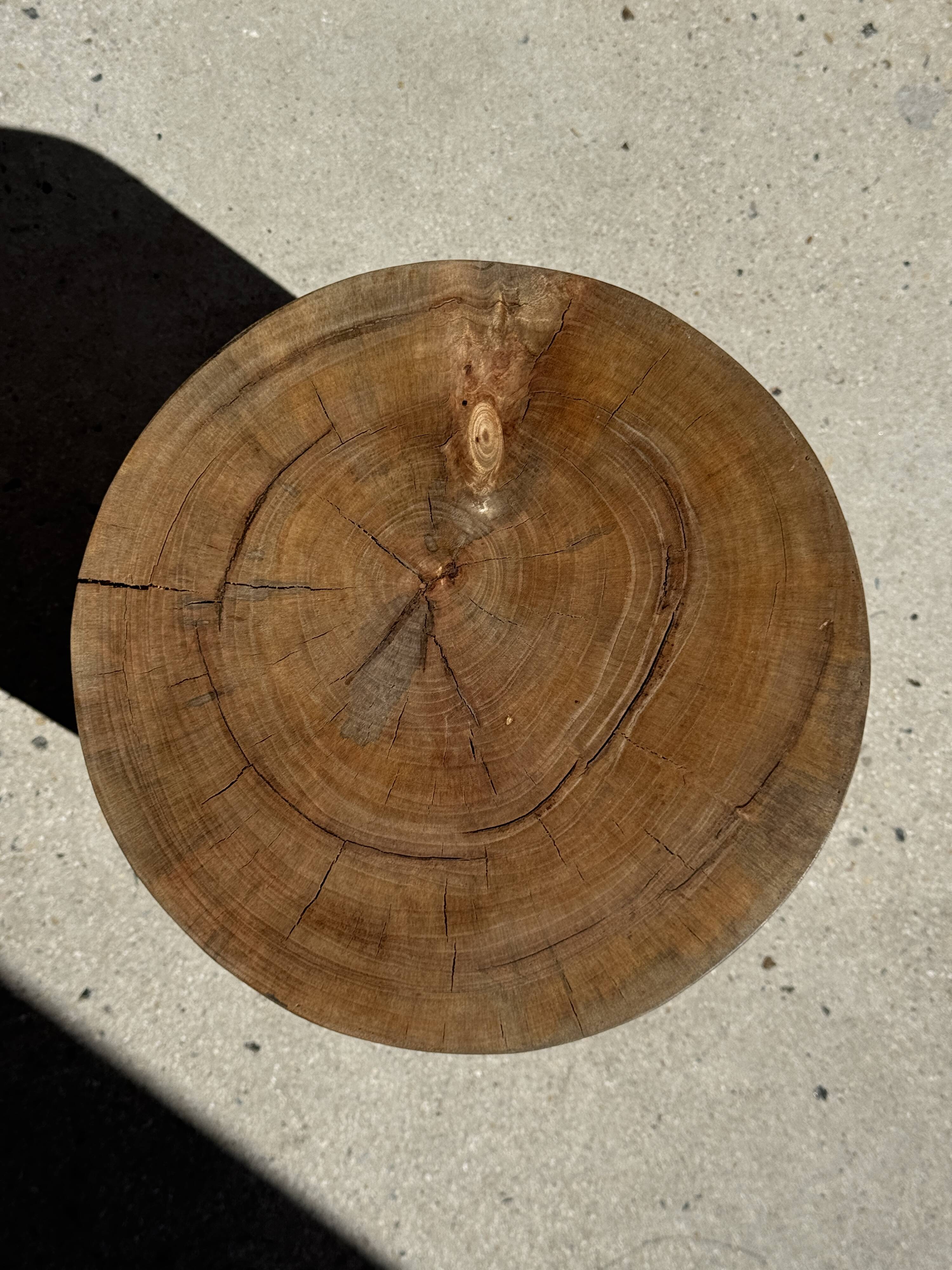 Stool, side table, cylindrical solid mango wood end table.