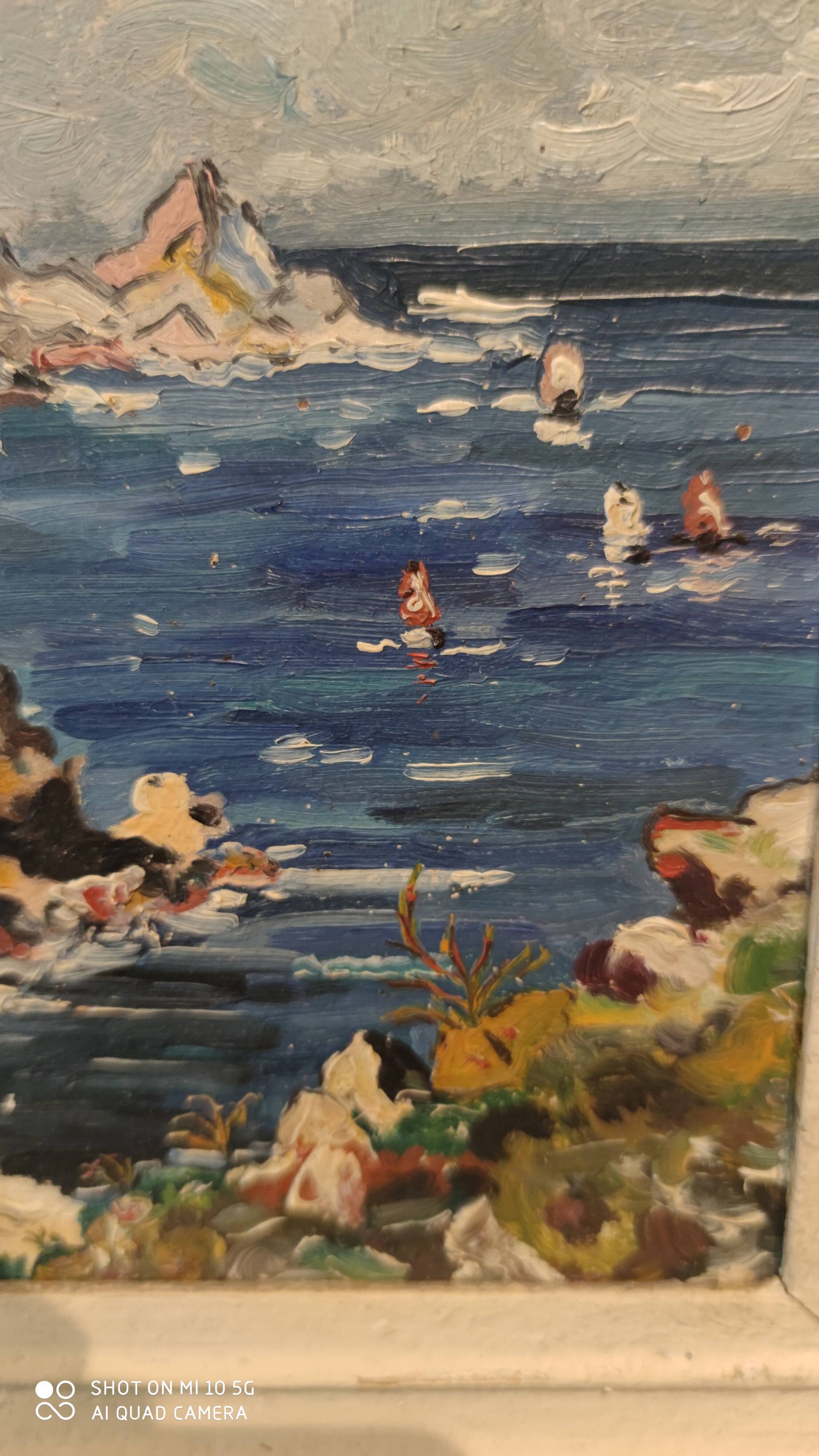 Painting of a seaside cove near Porto, circa 1950