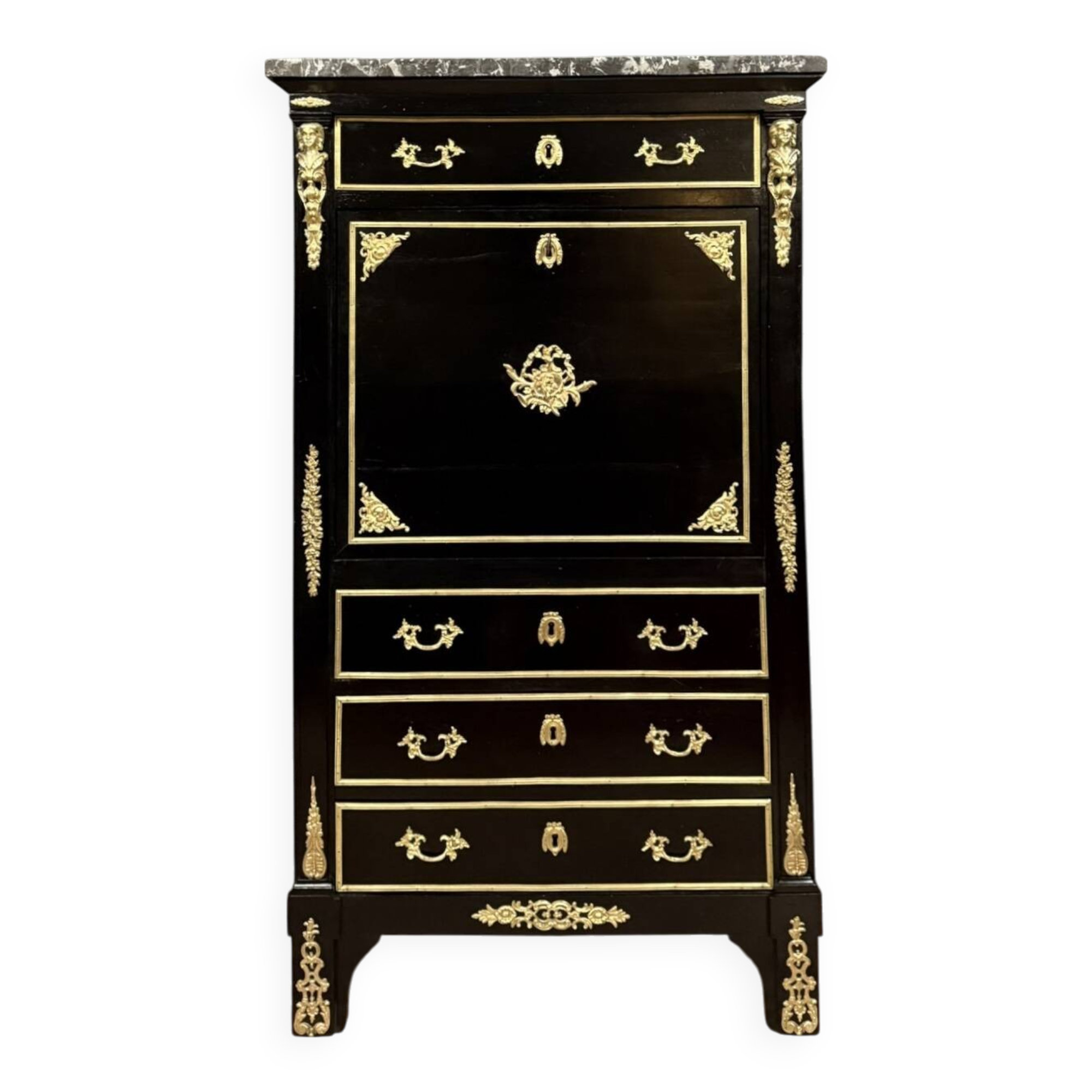 Secretary in black lacquered wood and gilded bronze