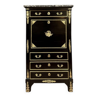 Secretary in black lacquered wood and gilded bronze
