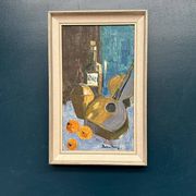 Original Swedish Oil on Canvas – "Guitar and Rum" – Signed – Vintage and Framed – 53 × 34 cm (20.9" × 13.4")