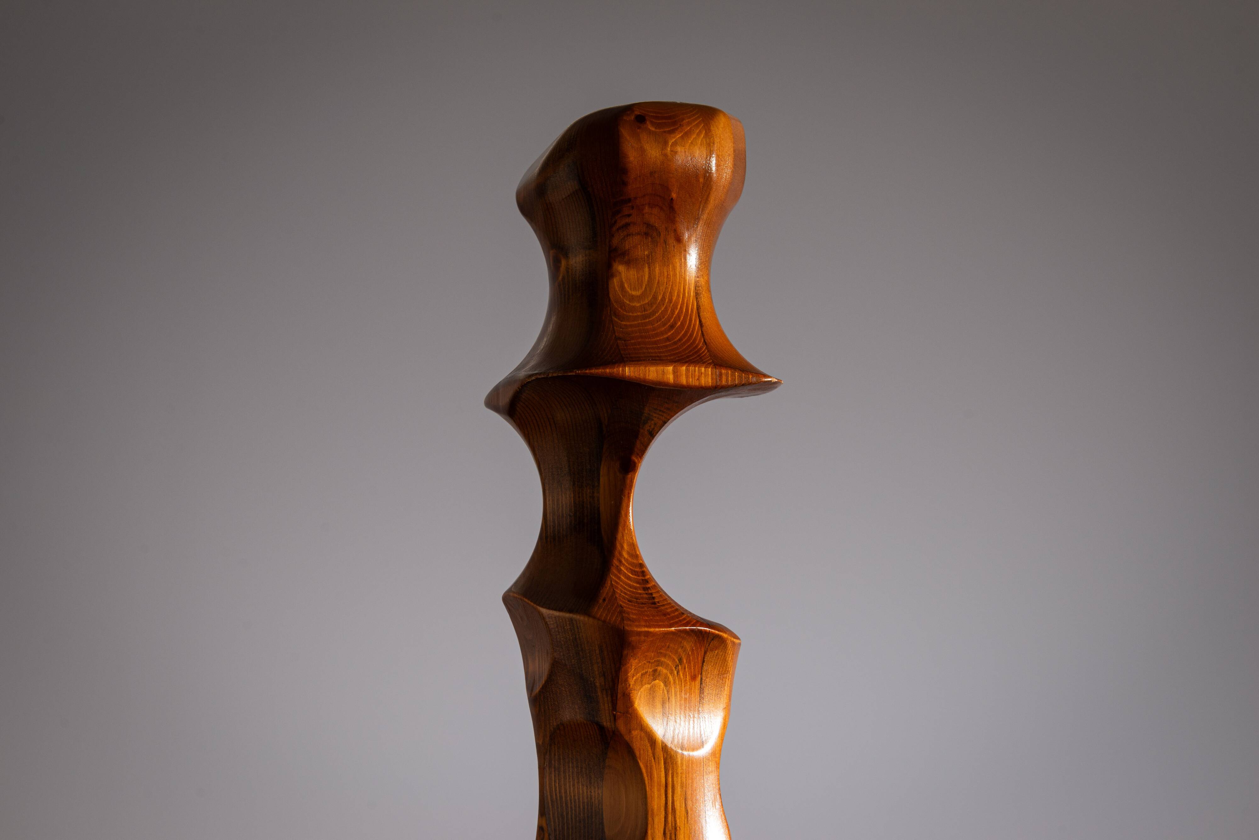 Minimalist abstract handcarved wooden sculpture