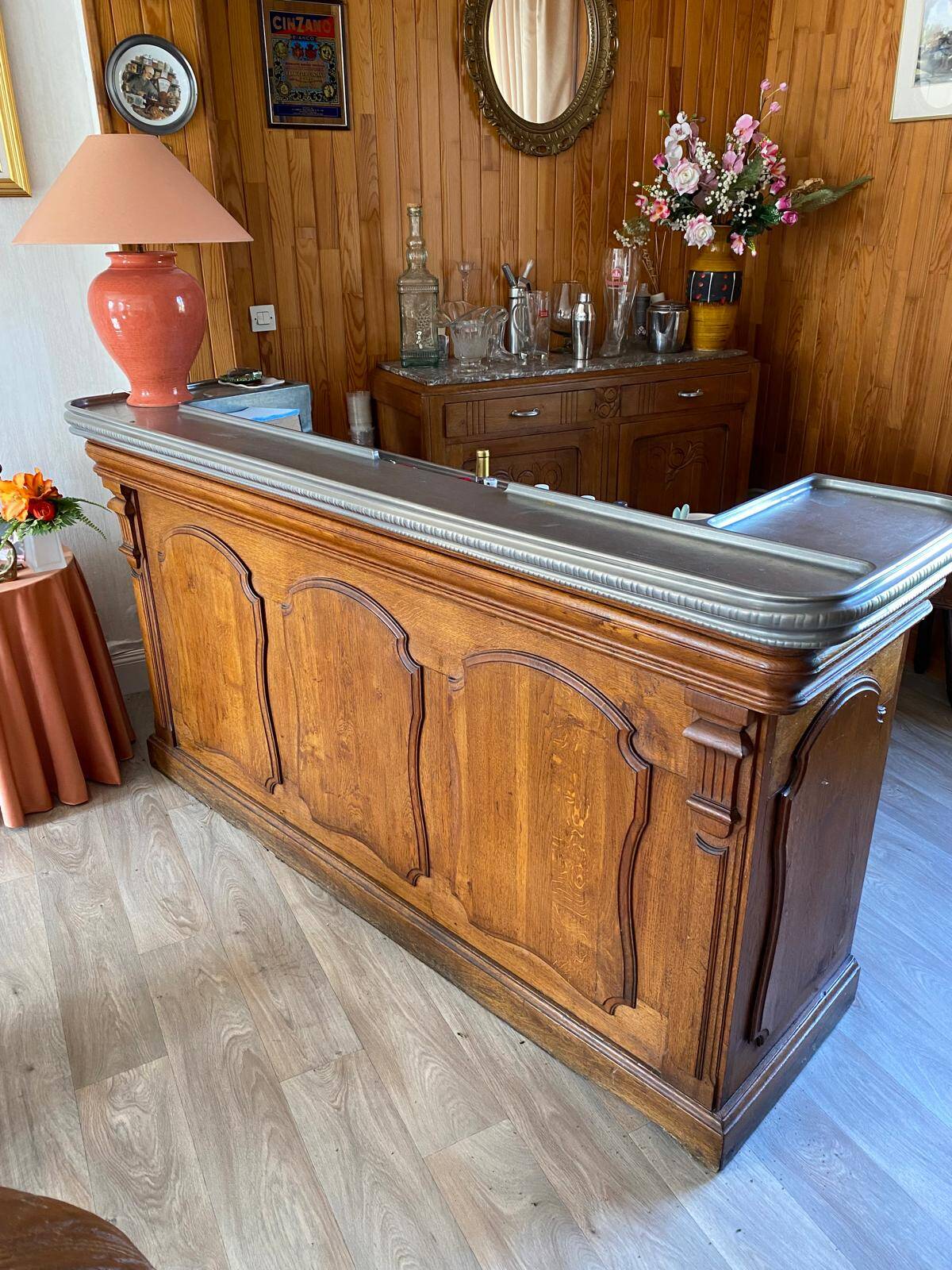 Comptoir Bar en étain 2 mètres - avec facture de 1923