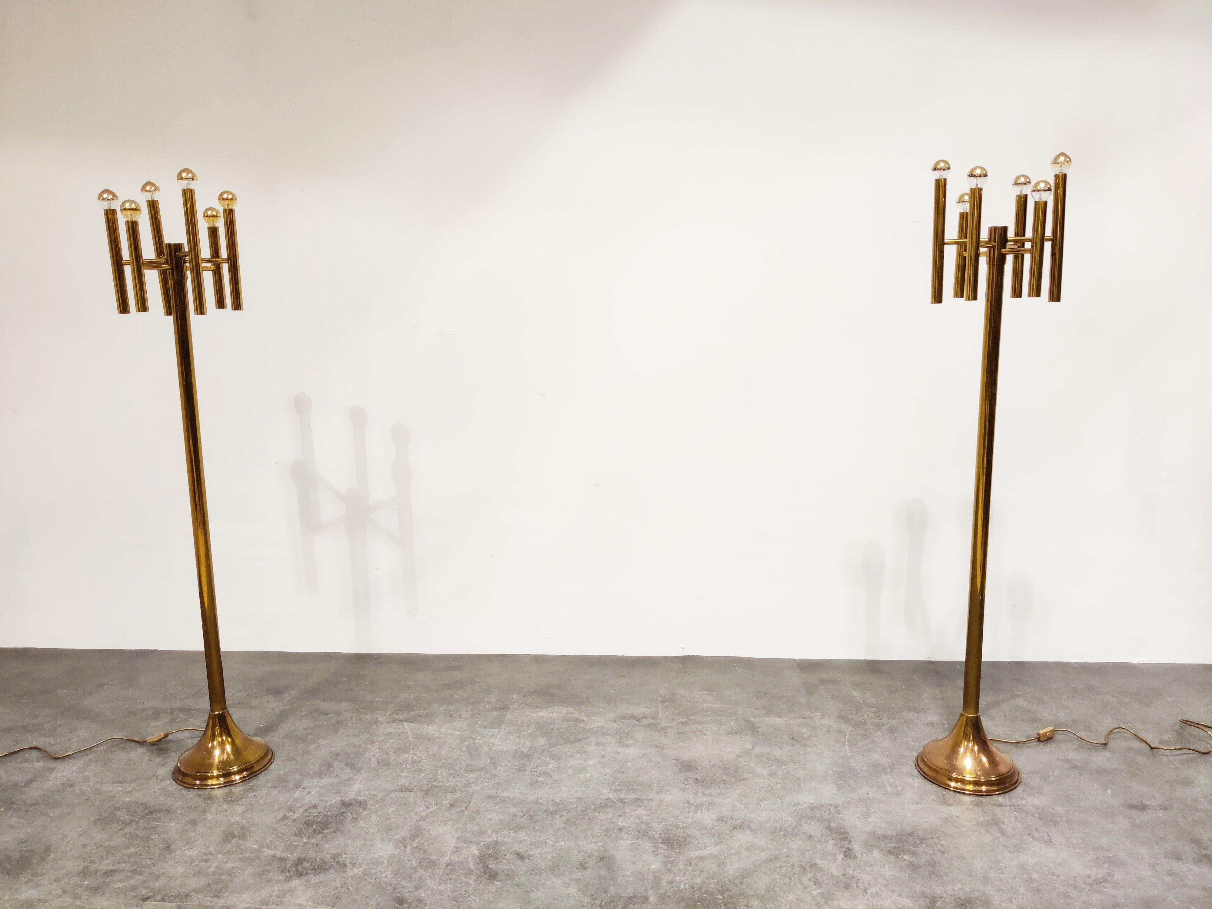 Pair of brass Sciolari floor lamps, 1970s