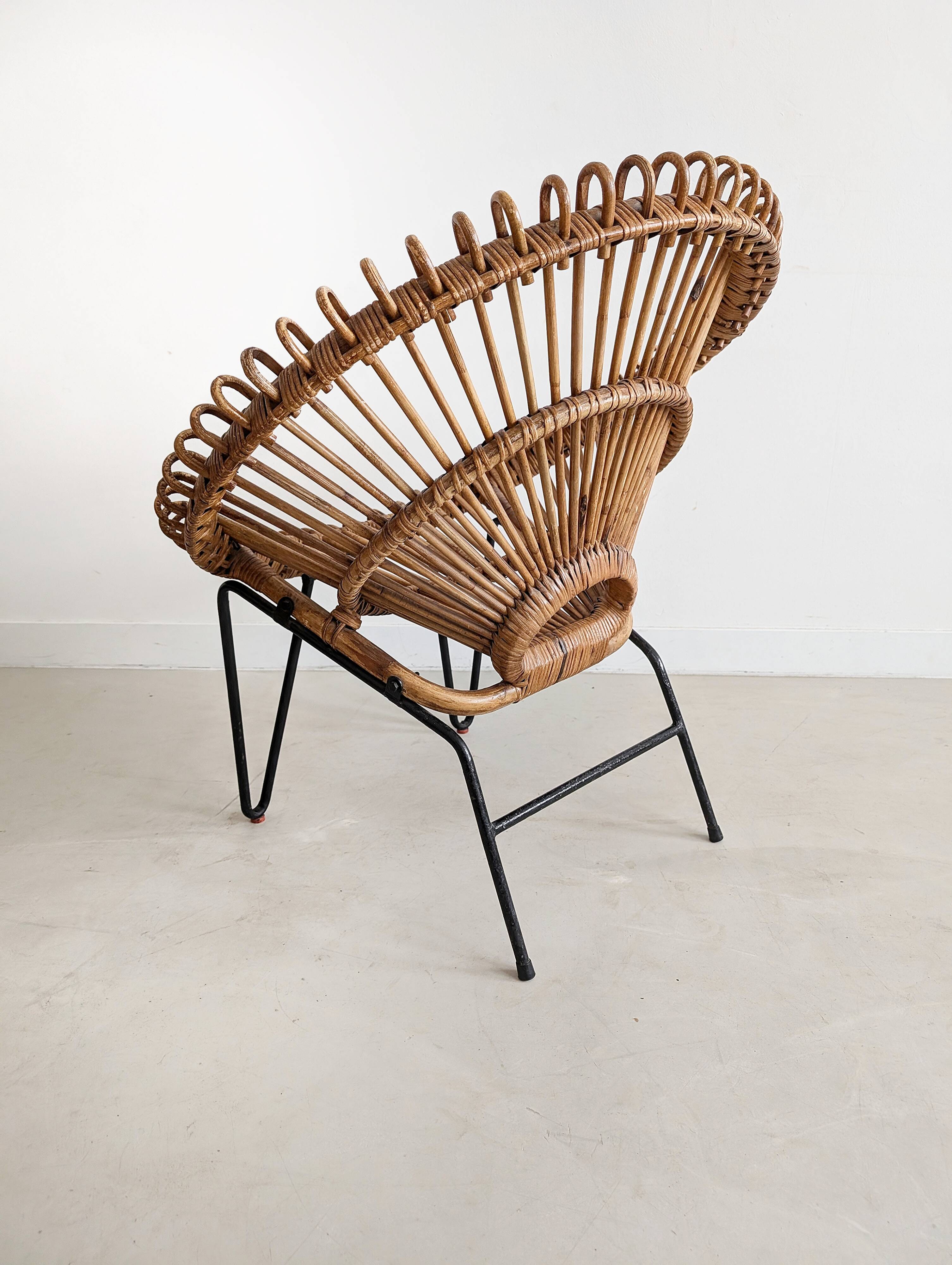 French Rattan Lounge Chair 1960s