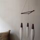 Suspension 3 feux opaline & teck, Louis Kalff 1960