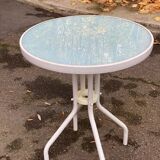 Round bistro table in steel with tulip base and glass top, 60cm