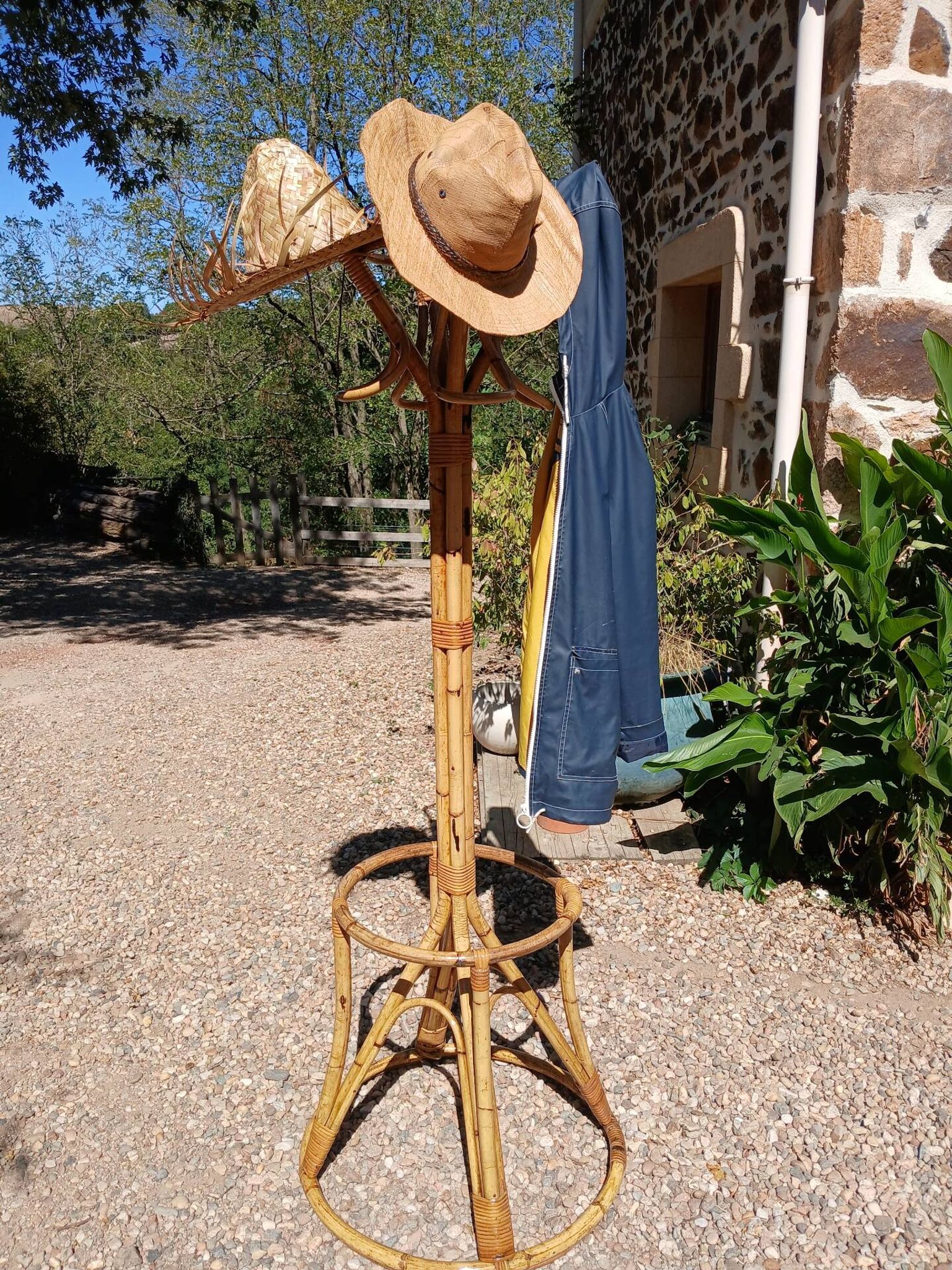 Vintage coat rack in bamboo and rattan