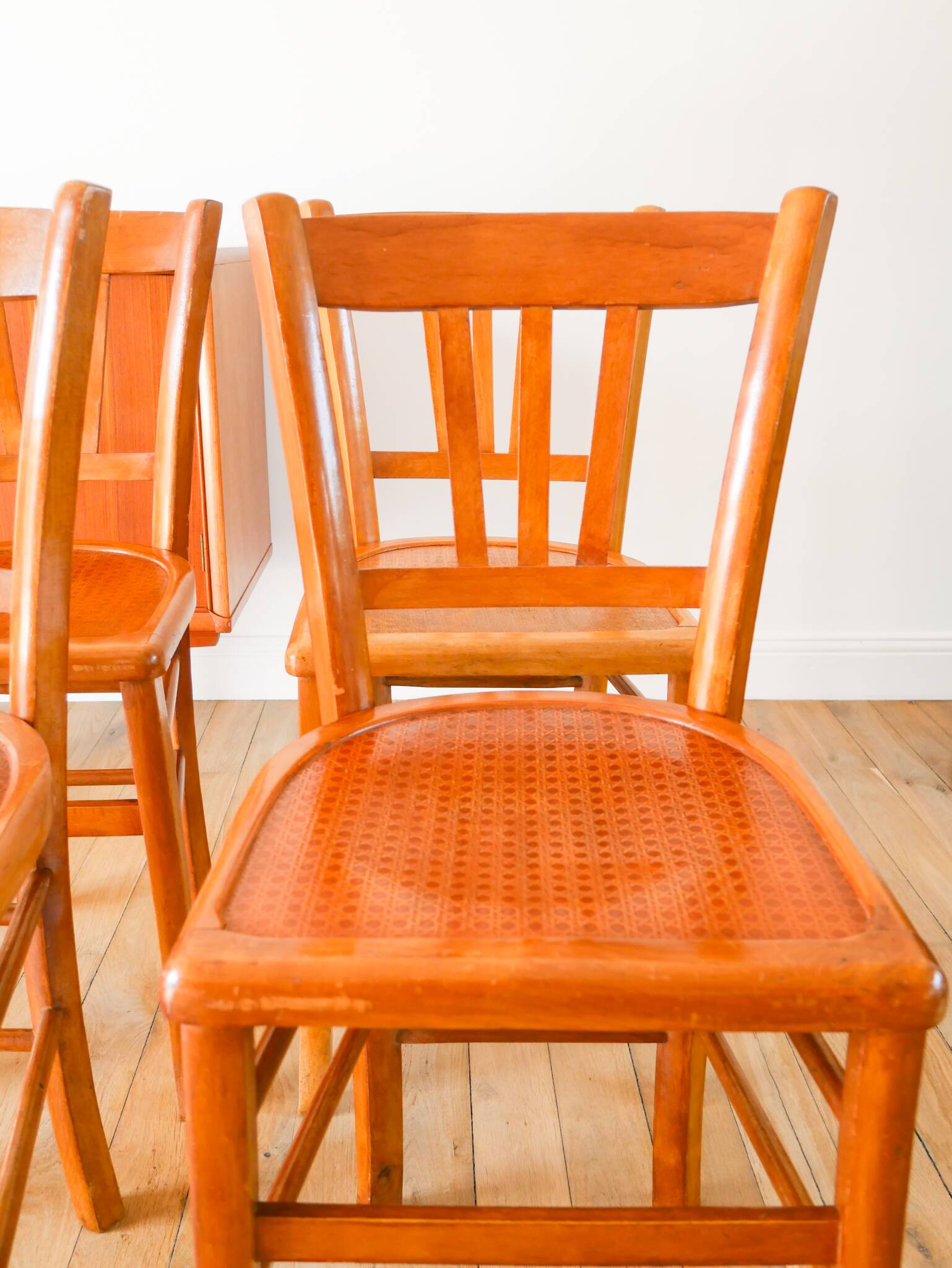 Set of 4 Luterma bistro chairs, cane effect, 1950