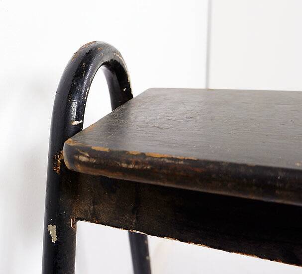Tubax Black wood and metal bench - Minimalist design - 1950s