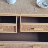 Vintage rattan chest of drawers from the 1970s.