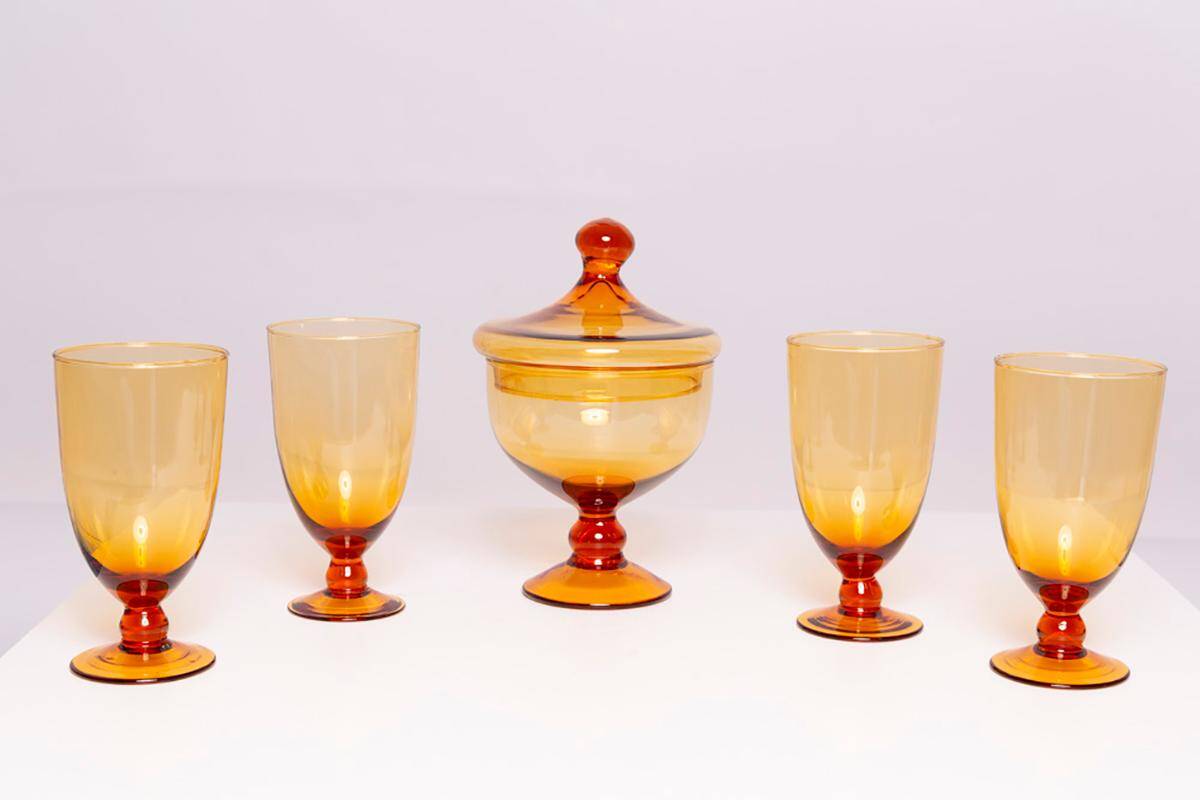 Set of four glasses and a sugar bowl Murano, Europe, 1960s
