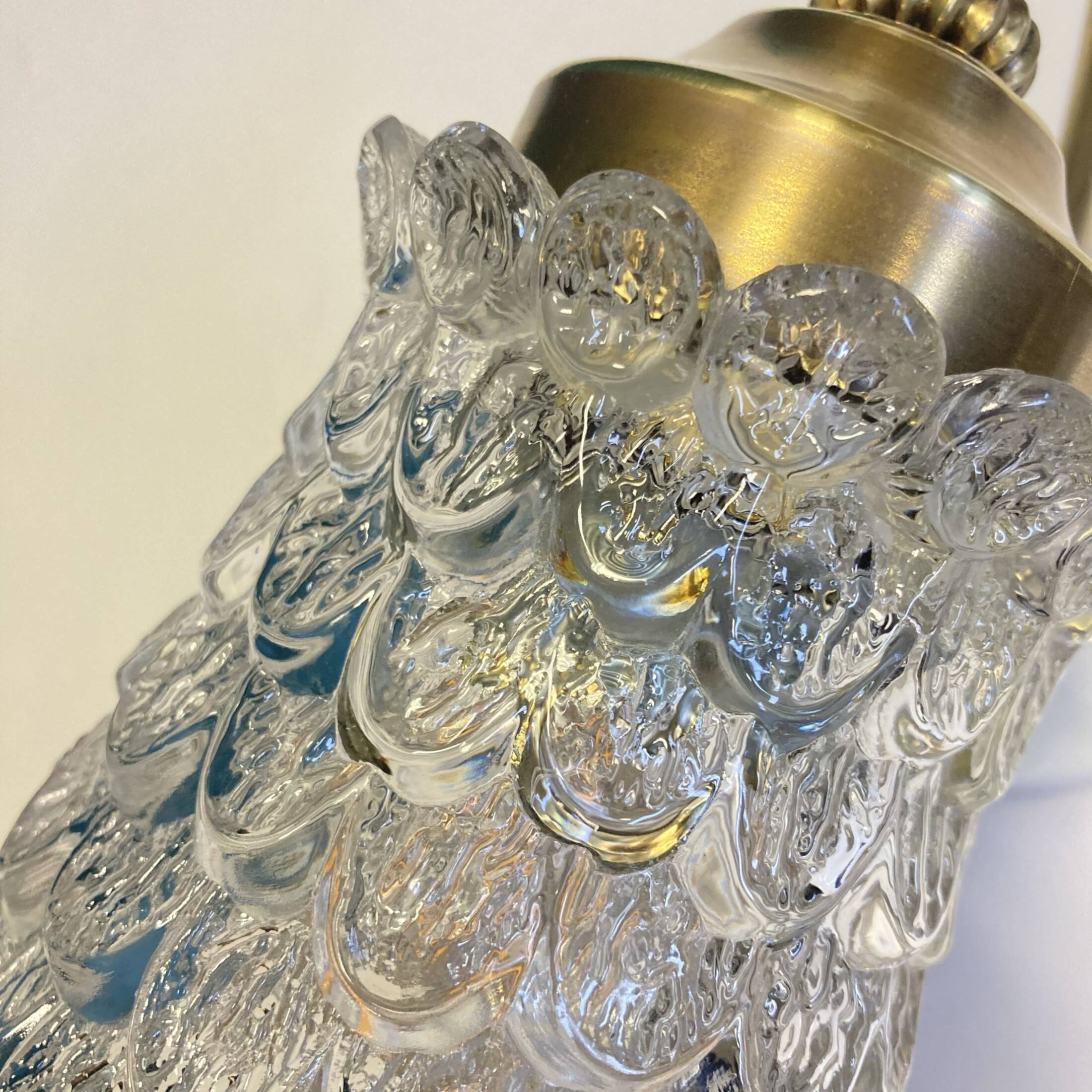 Old brass swan neck wall light and transparent glass tulip vintage decoration