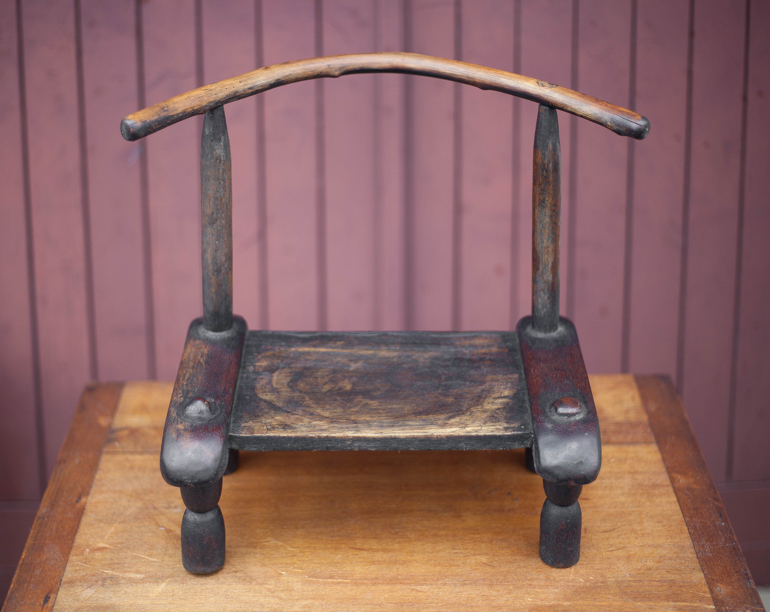 African chair in brutalist wood, vintage wood chair, Baoulé chair from Ivory Coast, decoration