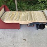 Scandinavian convertible sofa bed, 1-seater, in burgundy velvet with polka dots, 1930s