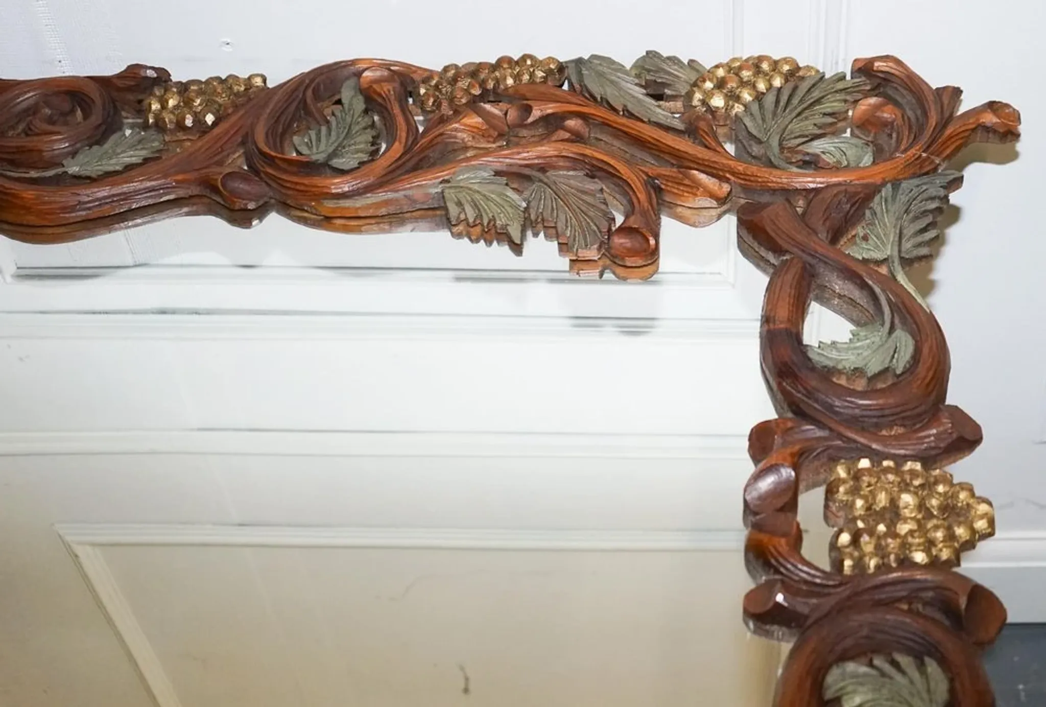 Vintage Black Heavily Carved Wooden Forest Wall Mirror