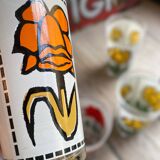 Set of 7 vintage enameled and screen-printed glasses 60/70