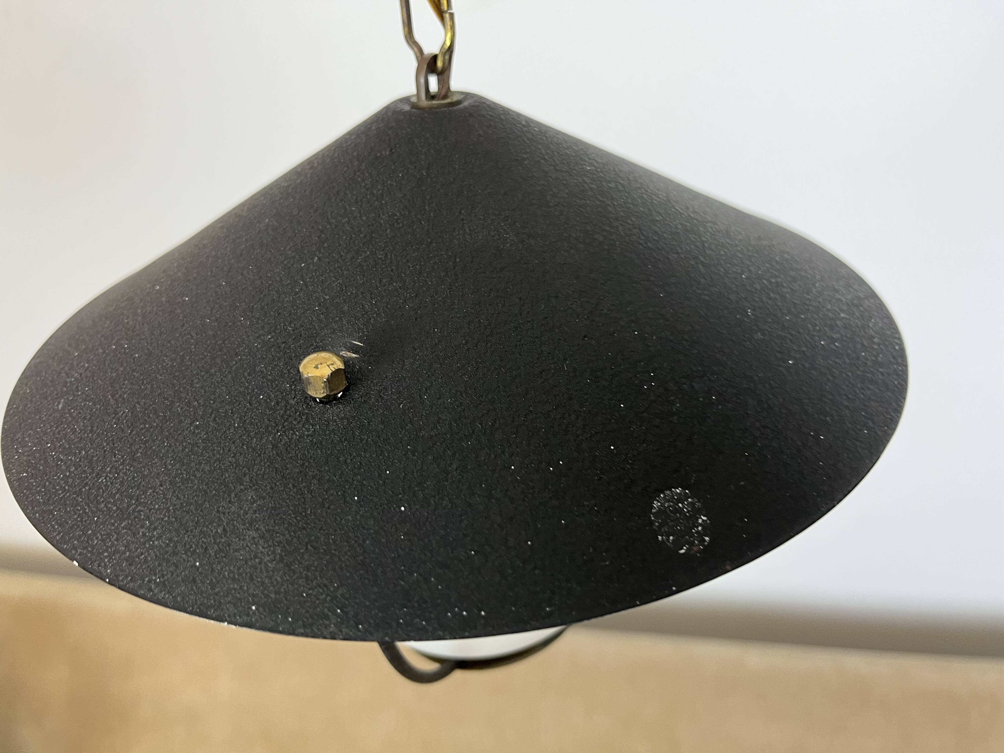 50s lantern pendant light, opaline and metal