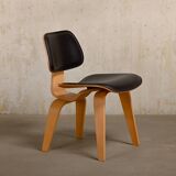 Charles & Ray Eames DCW Ash dining chair with Dark Brown Leather seat for Vitra