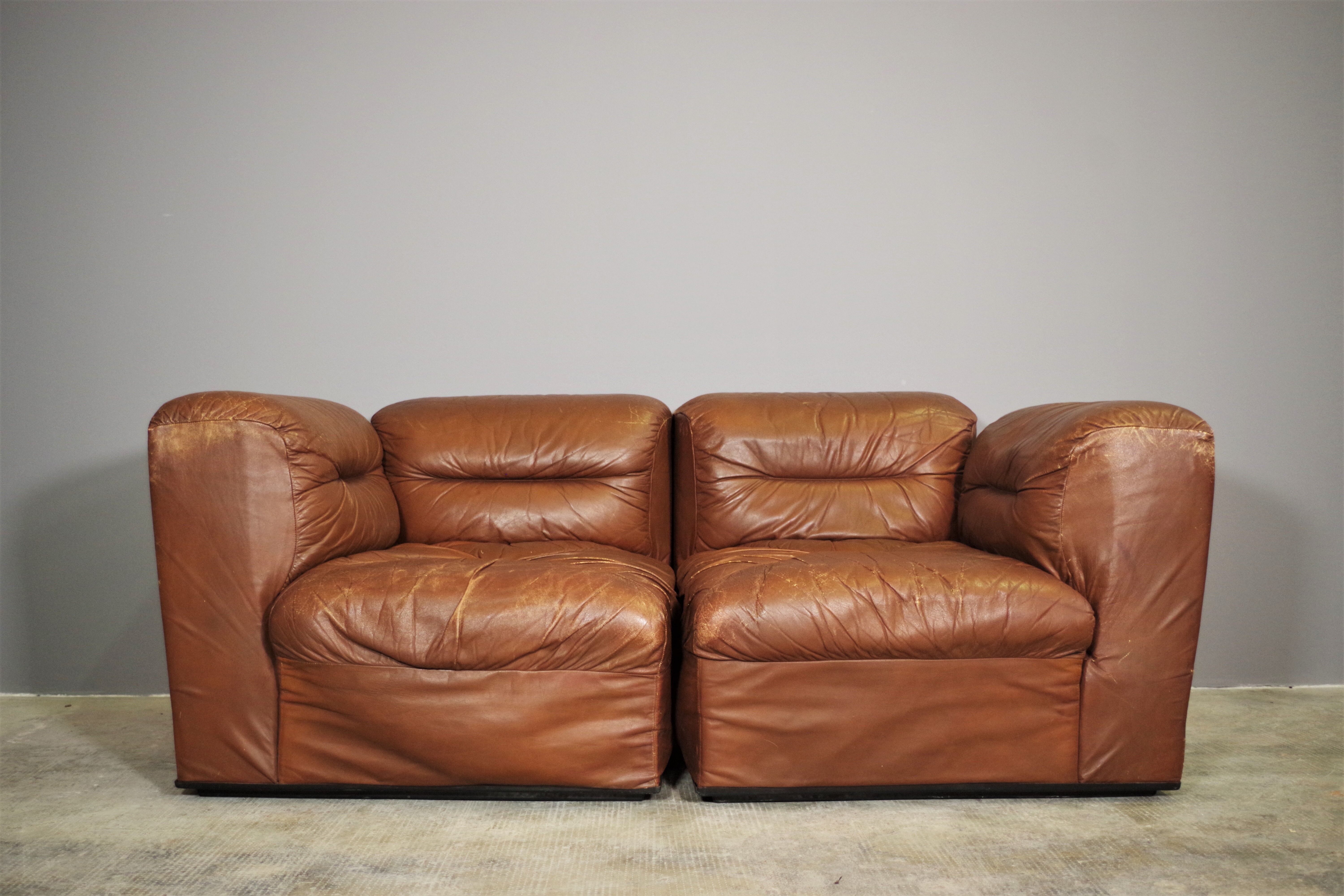 Cognac leather armchairs by BL Arredamenti, 1970s, set of 4