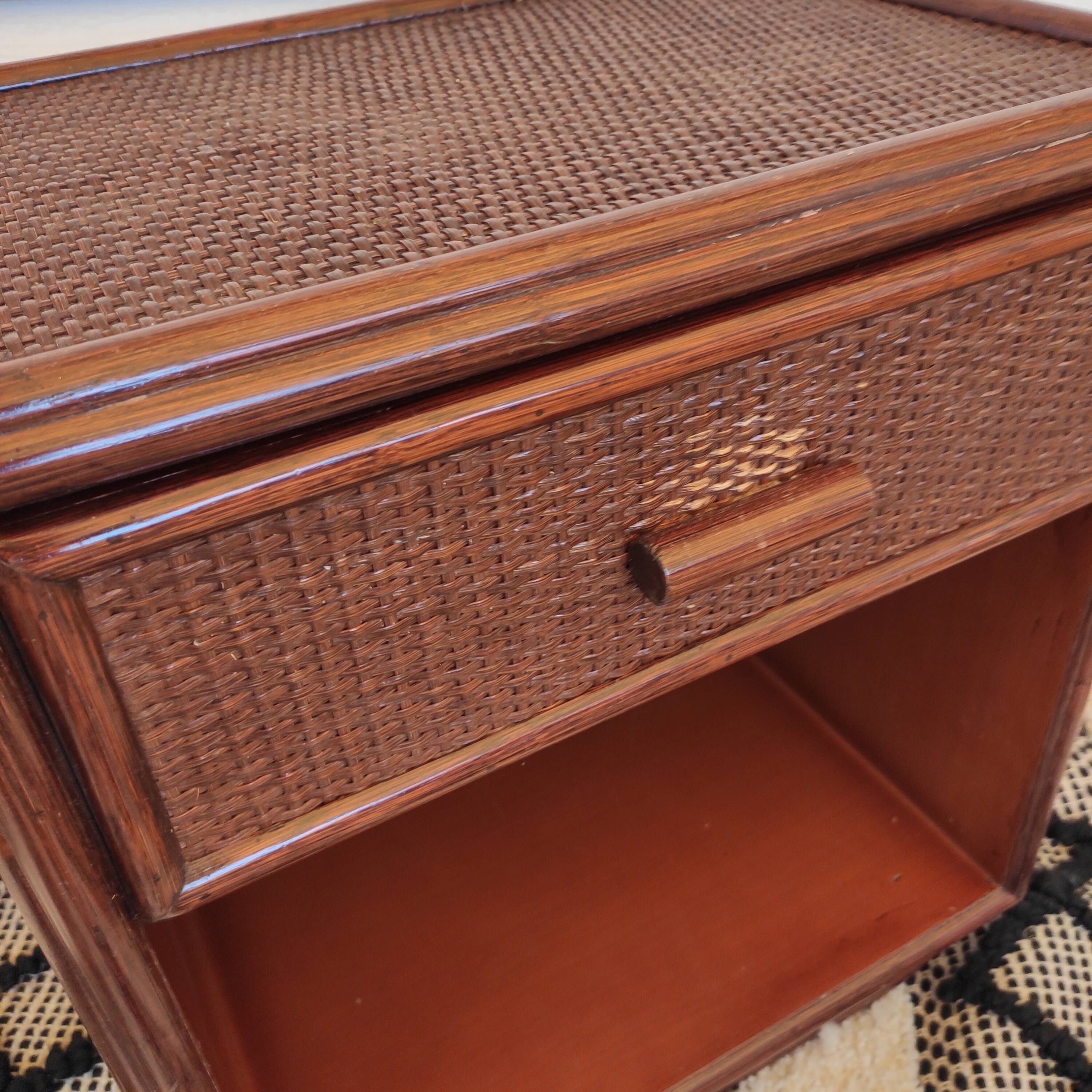 Pair of rattan bedside tables