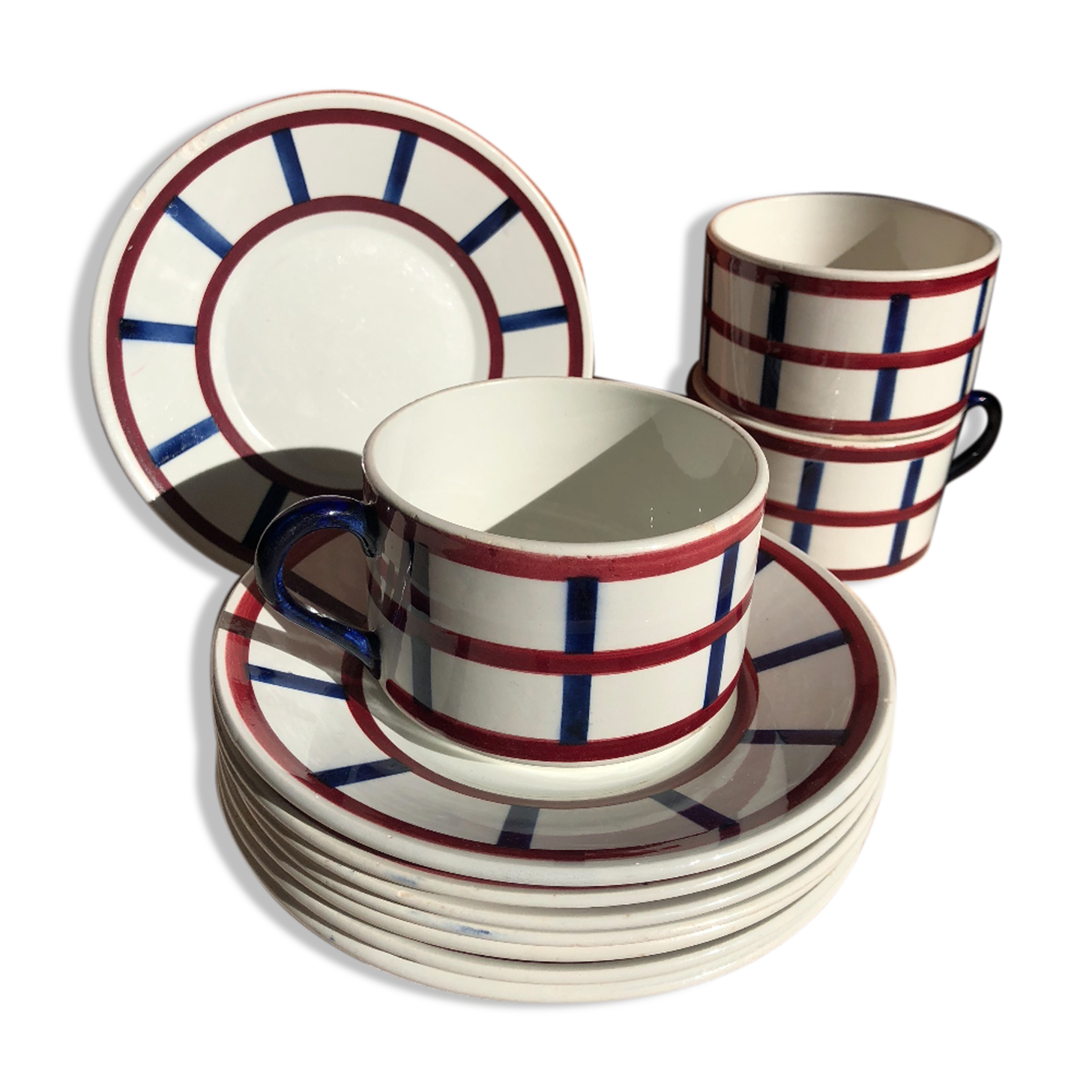 Set 8 plates and 3 cups HBCM Montereau Béarn