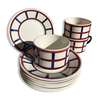 Set 8 plates and 3 cups HBCM Montereau Béarn