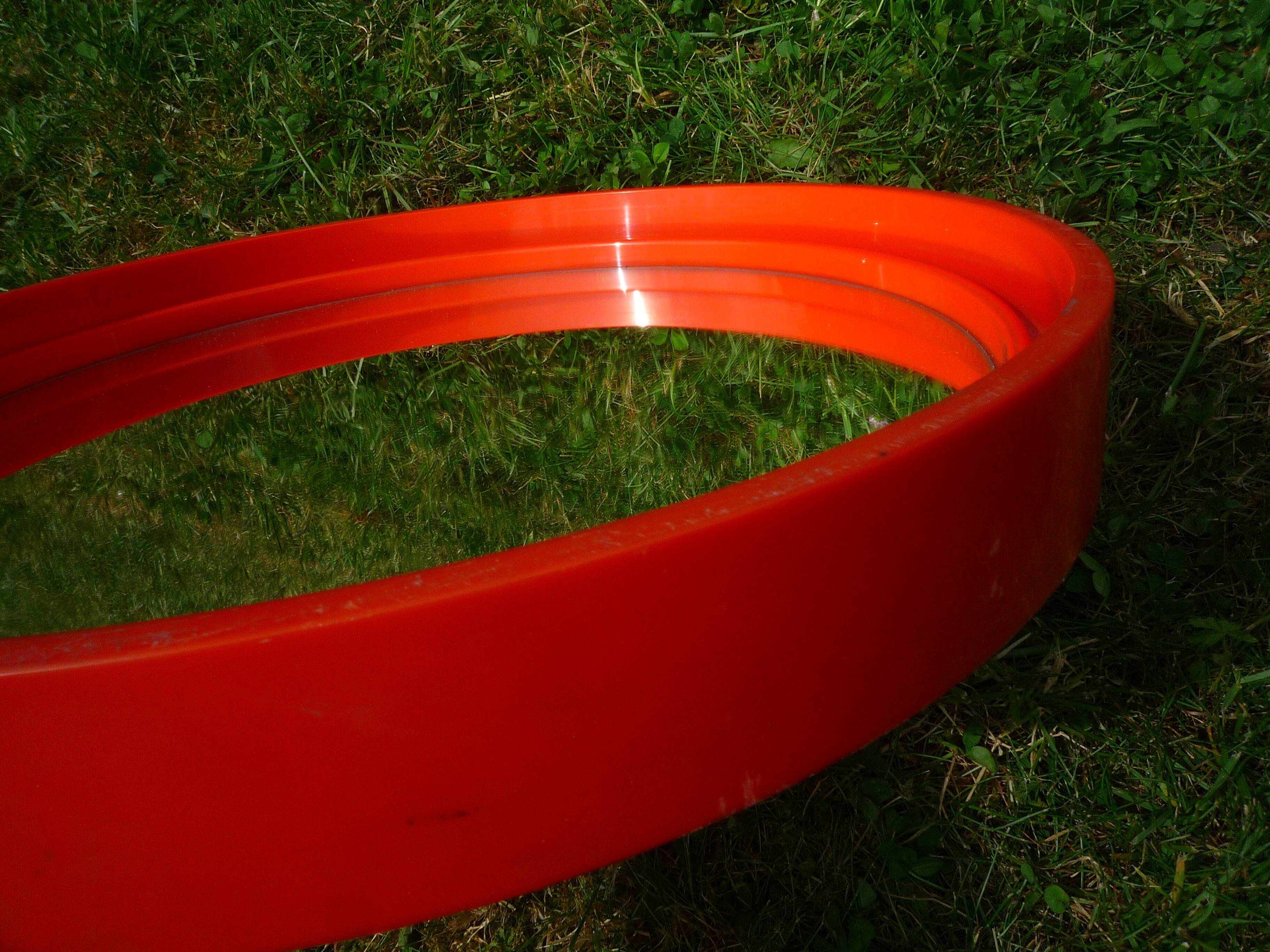 Round mirror Gilac orange vintage plastic 70s