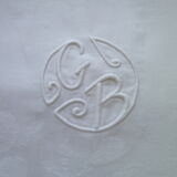White damask linen tablecloth 1.60 x 2.18 m Monogrammemée GB