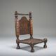 Early 20th century handmade low cedar chair, Nuristan, 1890s